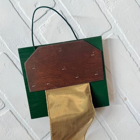 Christmas Holiday Card Holder Green Wooden Topper Gold Ornament Sparkle Ribbon - Picture 4 of 7